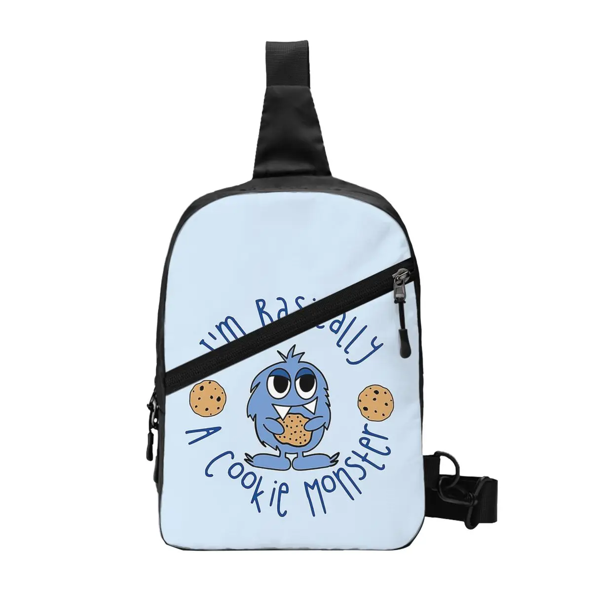 Cookie Day Quote In Blue Texts With Cookies And Monster Chest Bag Men Sling Crossbody Backpack Chest Bag Daypack Shoulder Bag