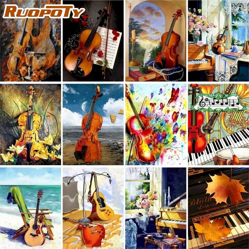 RUOPOTY 60x75cm Frame Painting By Numbers Kits For Adults Cello Landscape Oil Paint By Numbers Kits Hand Painted Unique Gifts