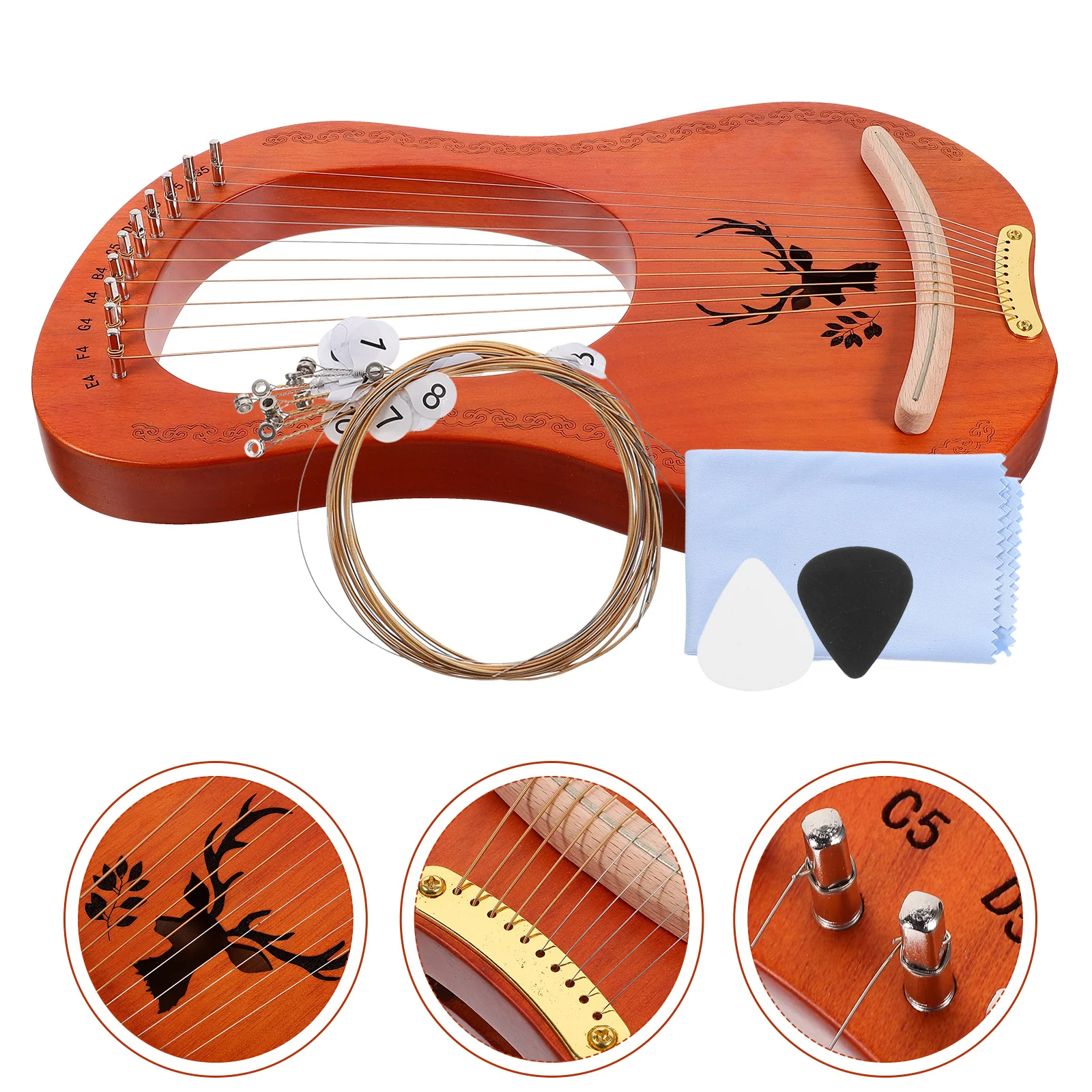 

Elk Box Piano Harp Instrument Practical Lyre 10-String Ancient Style Fall to The Ground Musical Child