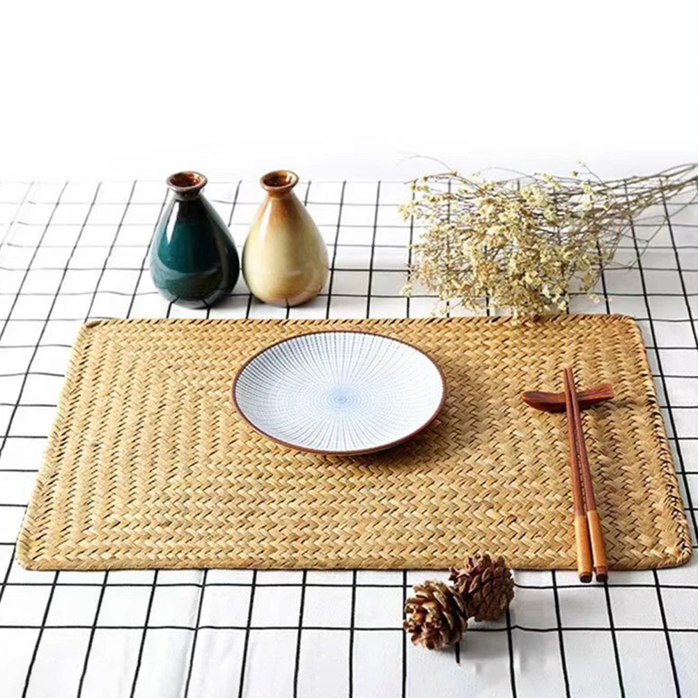 

Japanese Cattail Tea Set Mat 35CMx25CM Woven Placemat Table Mats For Dining Home Decor Farmhouse Coaster