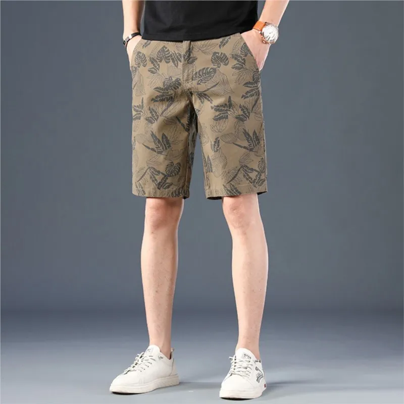BOWEYLUN 夏新メンズ花柄カジュアルショーツアウタープリントコットン 5 点パンツ男性用