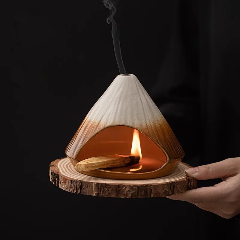 Quemador de incienso de montaña Fuji, quemador de incienso de salvia de cedro, horno grande de madera sagrada de Perú a quemador de incienso de cerámica