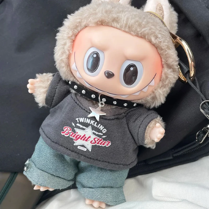 

For 17cm Labubu Clothes For V1V2V3 Plush Idol Doll Hip Hop T-Shirt Pants Necklace 3PCS/Pack Decoration Accessories Fans Gift