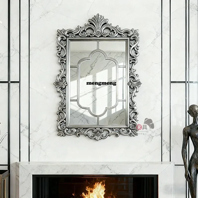 Europese retro haarddecoratie gesneden make-upspiegel Franse villa entree achtergrond muur wand wandhangende vierkante spiegel