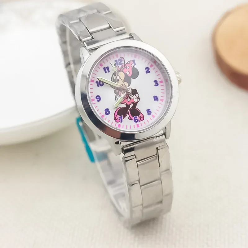 MINISO Disney Mickey Minnie children\'s Watch Cartoon Anime Character Mickey Mouse Pointer Luminous Steel Band Watch kids gifts