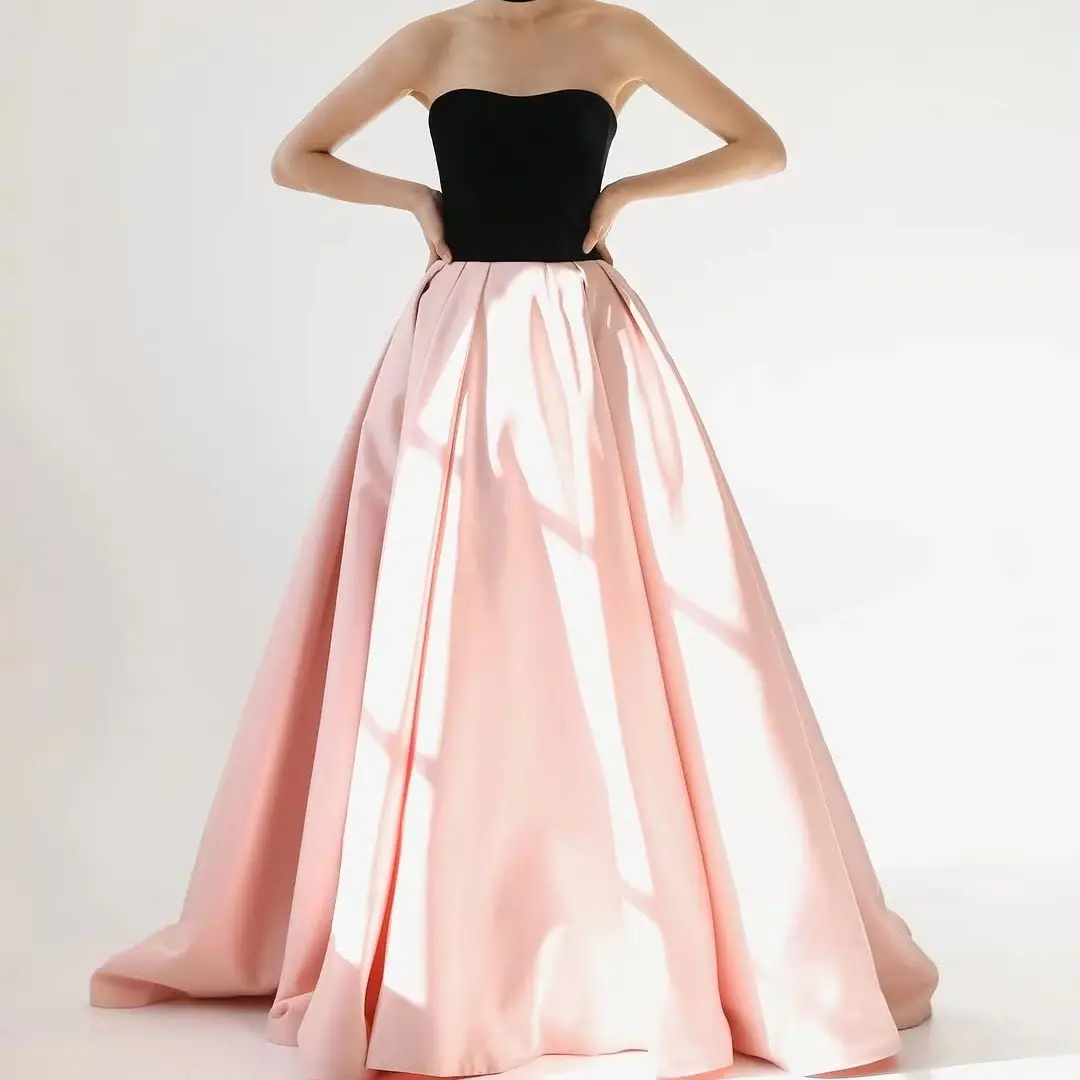 MD Pink And Black A-line Wedding Dress Off Shoulder Evening Dress Korea Photoshoot Floor Length Reception Dress Customized 2025