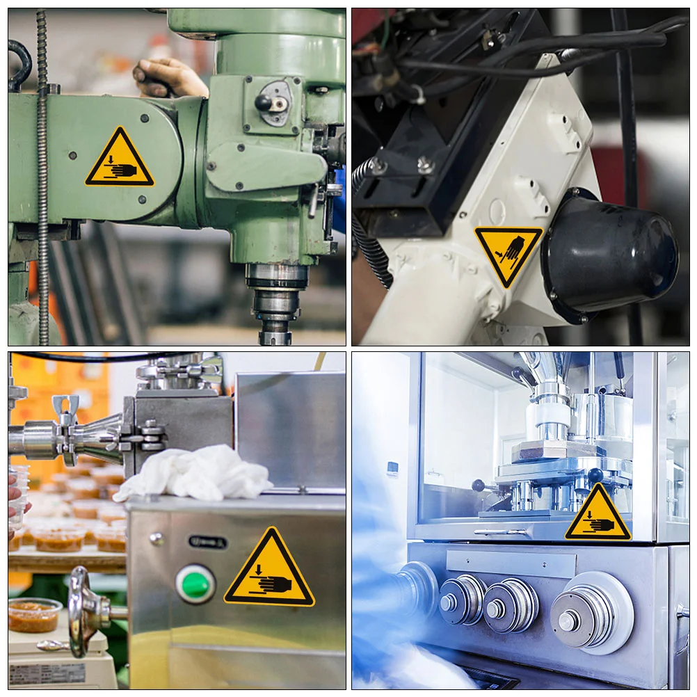 8 PCS High Adhesion Safety Warning Labels Clear Caution Signs For Hand Crushing Stickers Industrial Equipment Self Adhesive