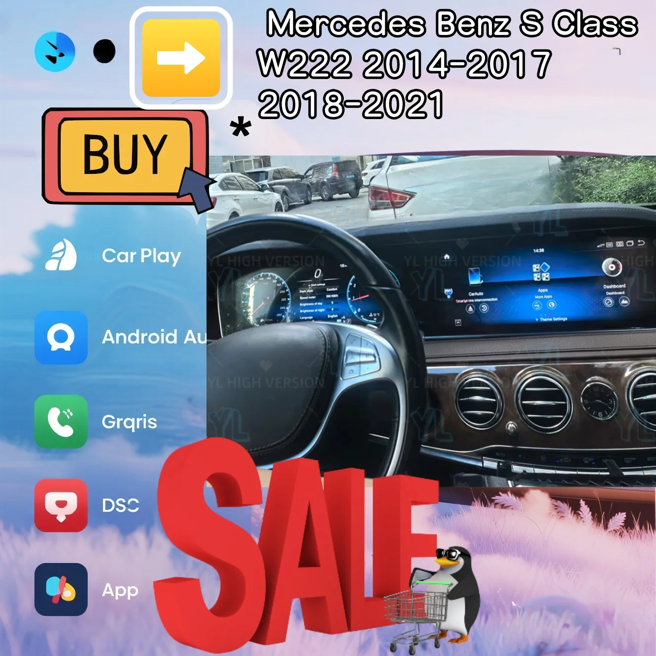 

Автомобильный радиоприемник S Android 14, Navi для Mercedes Benz S Class W222 2014-2021, двойной экран, цифровой кластер, приборная панель, головное устройство CarPlay