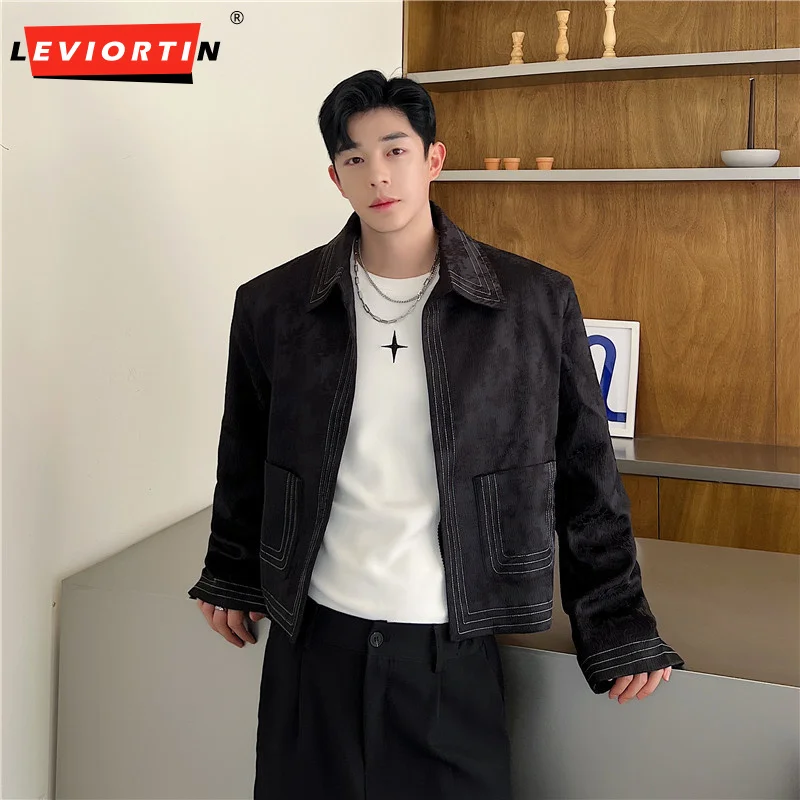 

Fashion Men Jacquard Blazers Lapel Long Sleeve Crop Coats Streetwear Autumn New Chic Personality Casual Thin Suit Outerwear