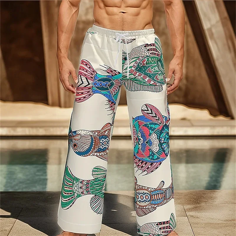 Herrenhose in Rotbraun mit Tribal- und Geometrischem Patchwork, Locker Geschnitten, Weites Bein, Lässige Sommerhose für Strand und Alltag mit Kordelzug und Seitentaschen – Detail 13