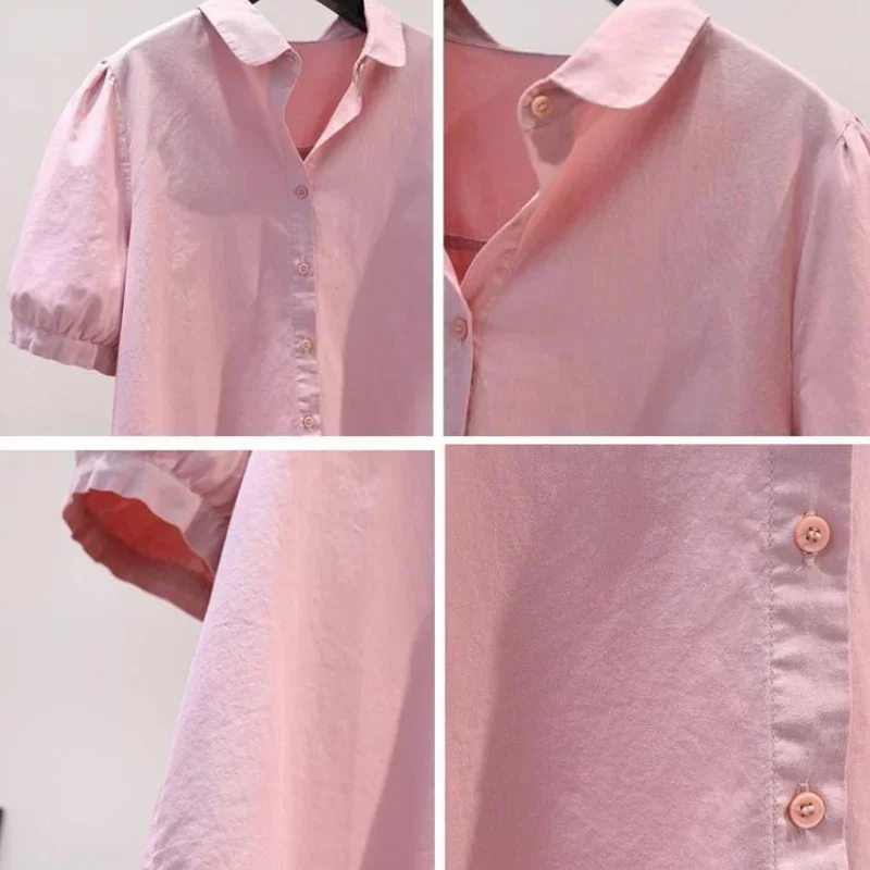 Camicie da donna manica corta stile coreano estate tutto-fiammifero Mujer Blusas basic Harajuku top college solido femminile semplice casual