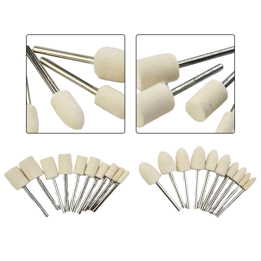 20 Pieces 4/6/8/10/12mm Wool Felt Mounted Polishing Buffing Wheel Grinding Head Drill Rotary Tool Kit Abrasive Tools