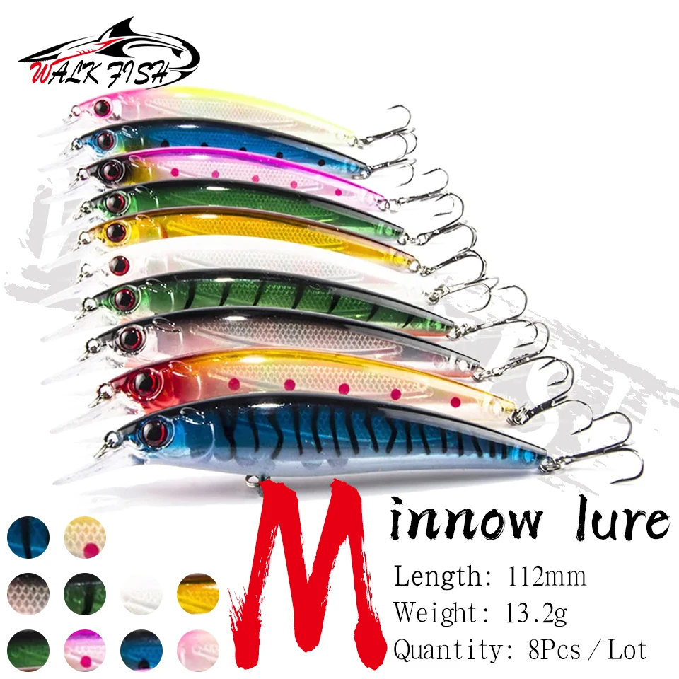 WALK FISH 8 Stück/Set 11,2cm 13,2g Bestseller Minnow Angelköder Klassischer Stil Schwimmende Angelköder Wobbler Angelzubehör Forelle