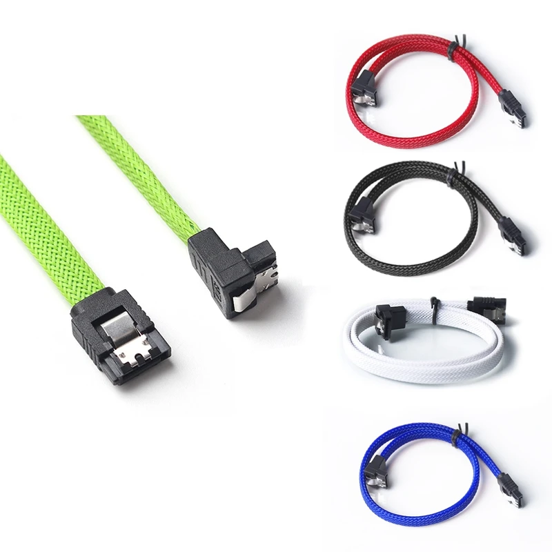 50CM SATA 3.0 III SATA3 7Pin Data Cable Right Angle 6Gb/S SSD Cables HDD Hard Disk Data Cord With Nylon Sleeved