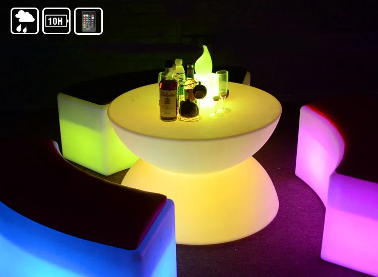 Outdoor LED rolling plastic luminous furniture waterproof and drop-proof remote control charging creative round table coffee