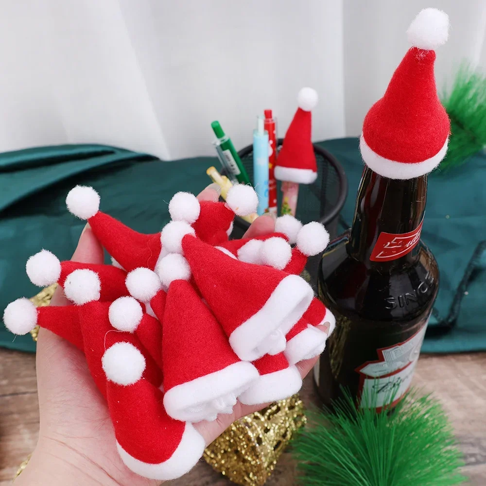 1-50Pcs Mini Santa Hat Wine Bottle Covers Lollipops Candy Caps Christmas Tableware Holder Bottle Cover Hats Xmas Party Decor