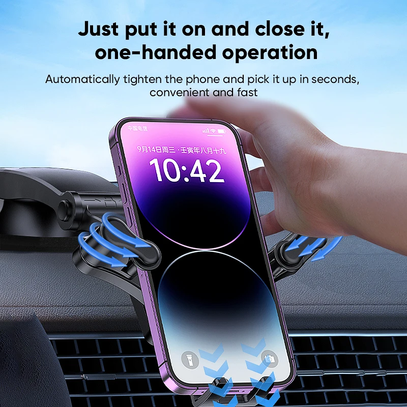 Rotating Car Phone Holder, Foldable Design with Suction Cup Dashboard Mount - Durable Aluminum Holder All Vehicles