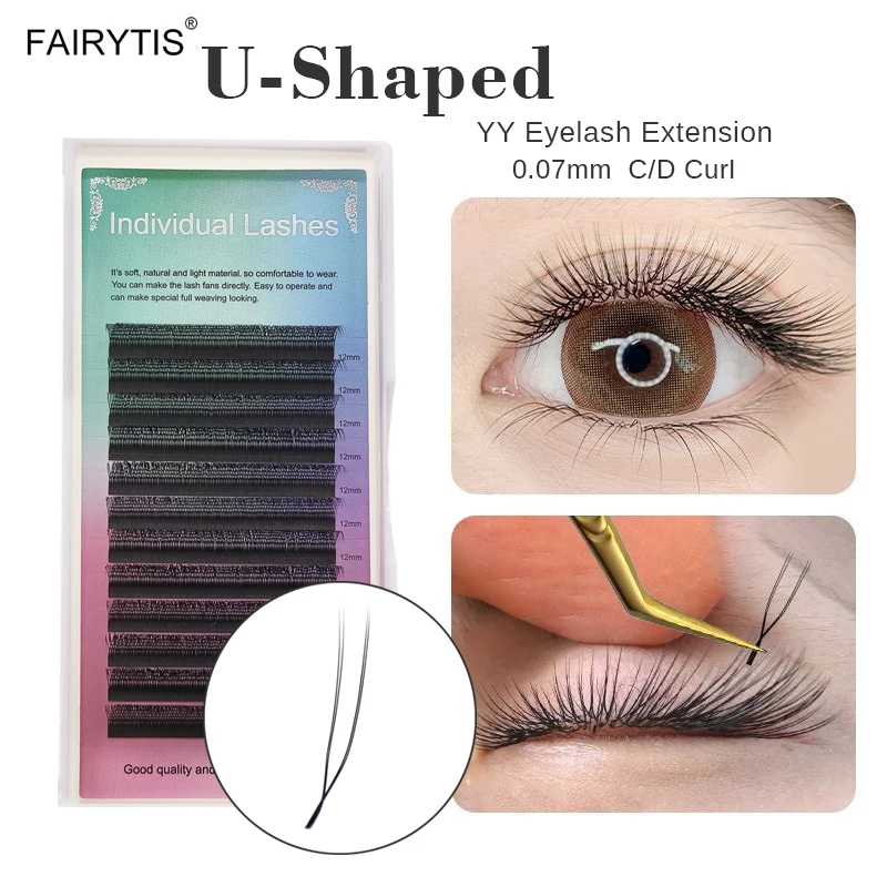 FAIRYTIS U-vormige Wimperverlenging Natuurlijke Zachte 3D Volume Valse Wimpers U YY Vorm Hand-wowen Faux Nertsen Wimpers groothandel