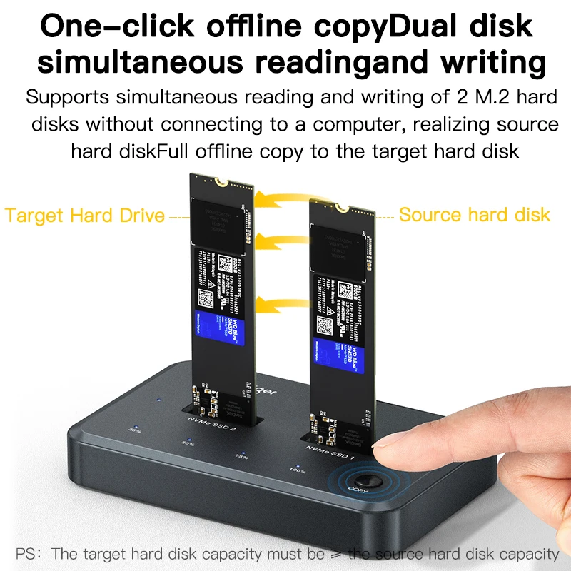 Meetiger Offline Clone M.2 NVMe Ssd Case PCIe NVME Ssd Docking Station M.2 Sd Custodia Tipo C 20Gbps M2 SSD Base di custodia