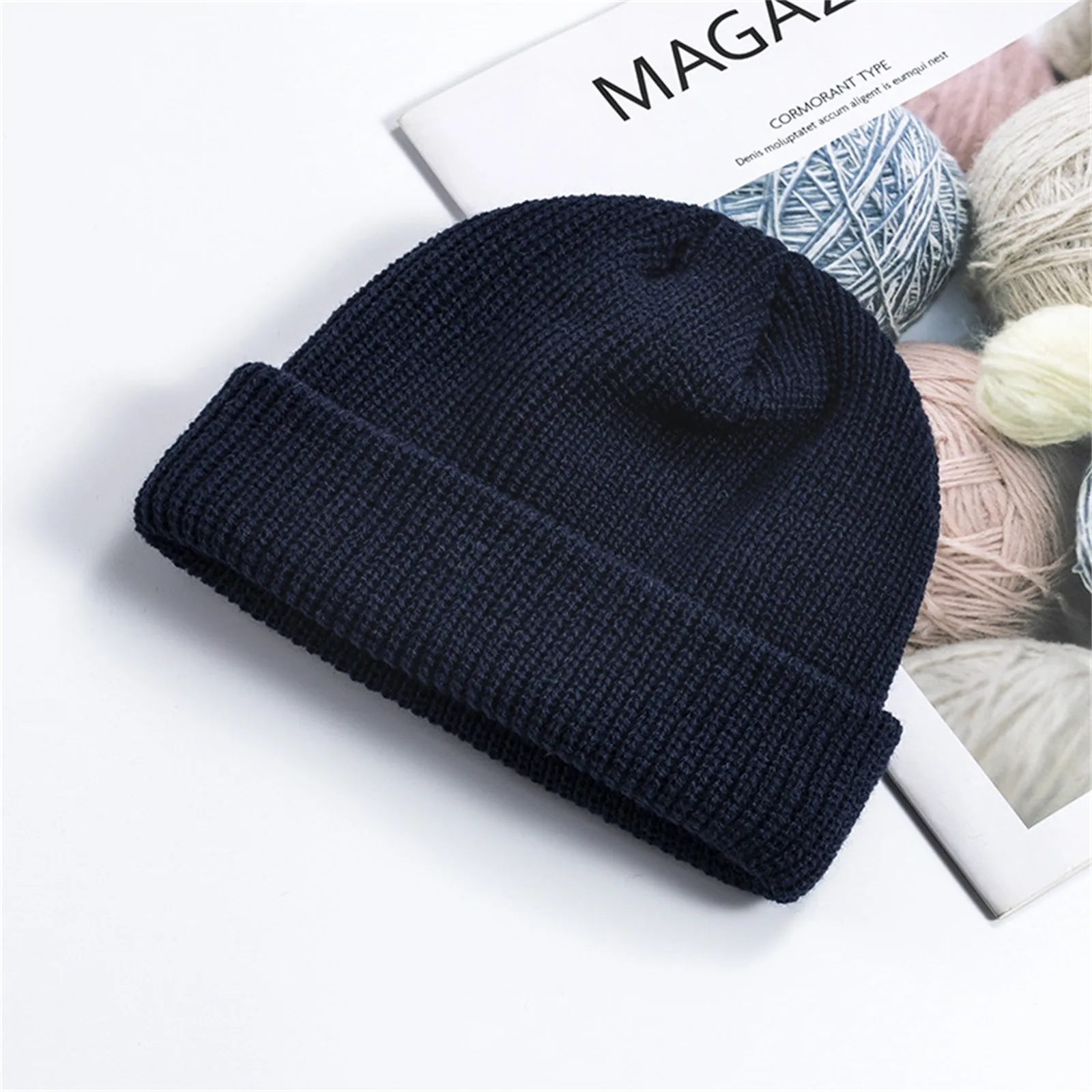 Men's and Women's Hats Solid Color Cute Chunky Caps Knitted Stretchable Warm Winter Hat Womens Cap Guapi Hat Knitted Cap