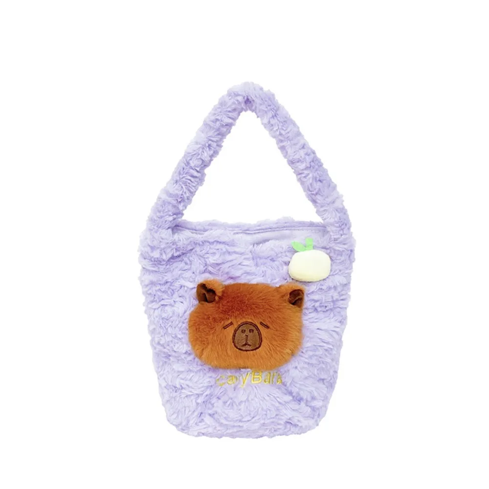 

All-Match Plush Capybara Bucket Bag Large Capacity Portable Furry Handbag Yellow Orange Cartoon Storage Bag Travel