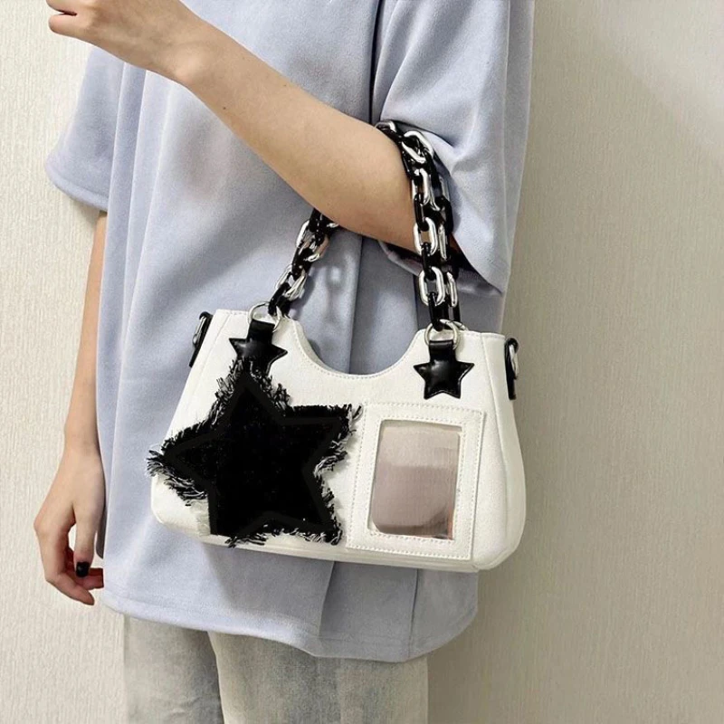 Patchwork Star Vintage Y2k Aesthetic Shoulder Bag 2024 New Japanese Streetwear Women\'s Handbags Casual Fashion Ita Bags Trendy