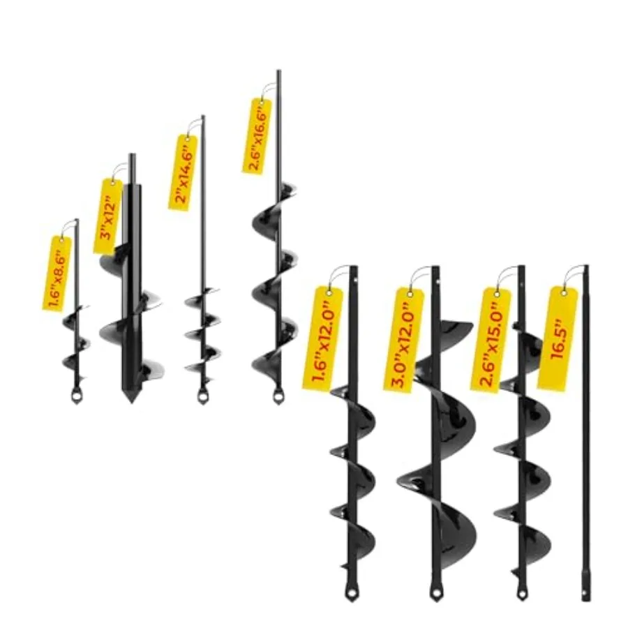 

7-Pack 1.6" x 8.6" + 3" x 12" + 2" x 14.5"+ 2.6" x 16.5"+3 Pack with Extension Auger Drill Bit for Planting Garden Spiral Hole