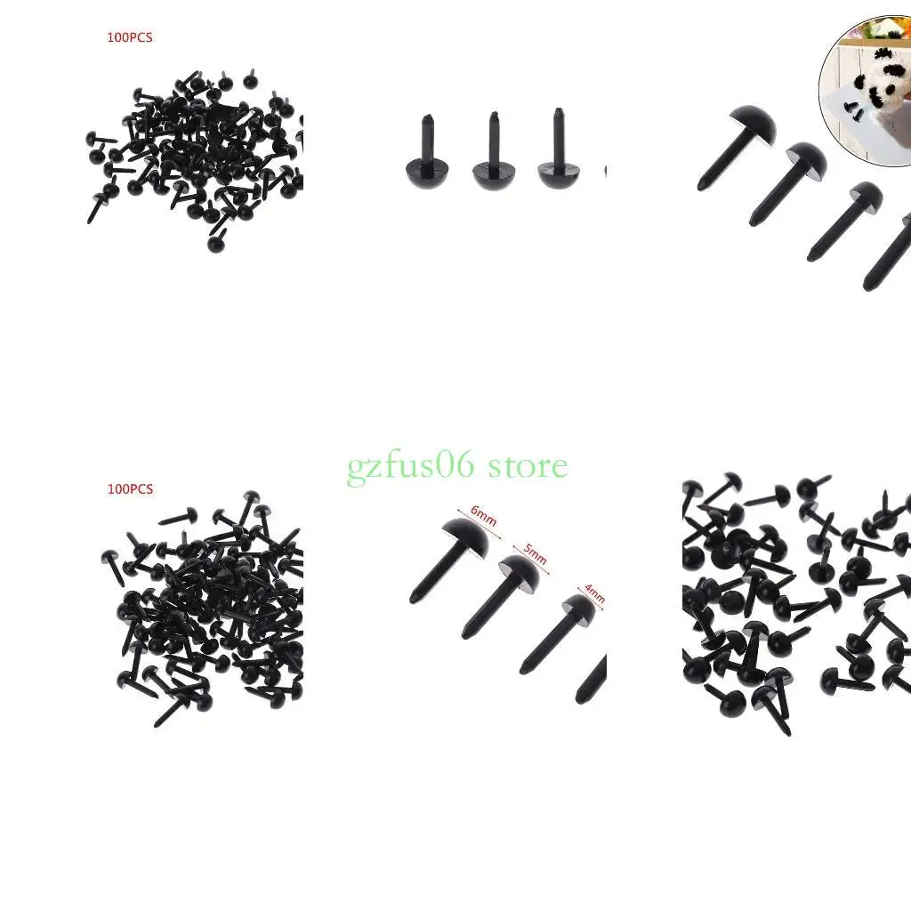 D5QF 100Pcs 3mm/4mm/5mm/6mm DIY for Doll Puppet Plastic Black Pin Safety Eyes For Han