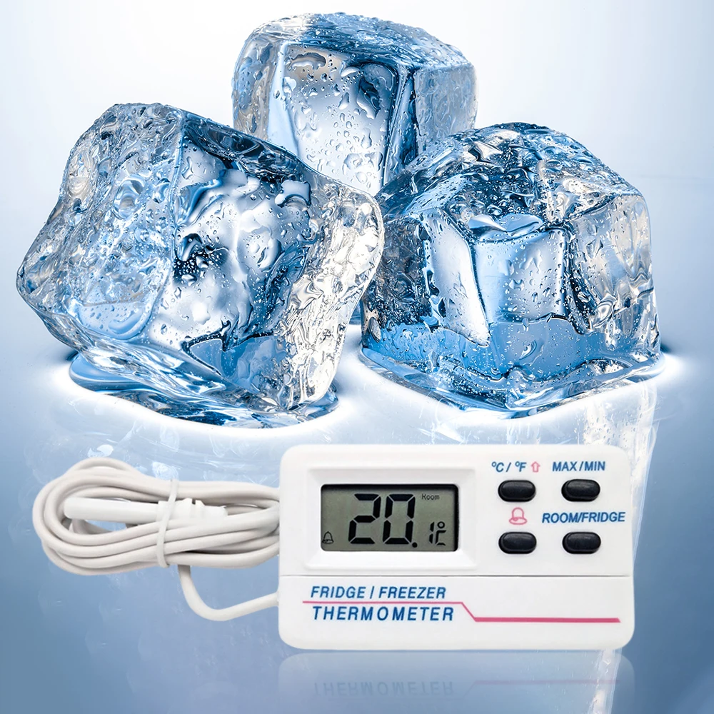 1Pcs LCD Freezer Thermometer High & Low Temperature Alarms Settings with -50 ℃~70 ℃ Digital Refrigeration Fridge Thermometer