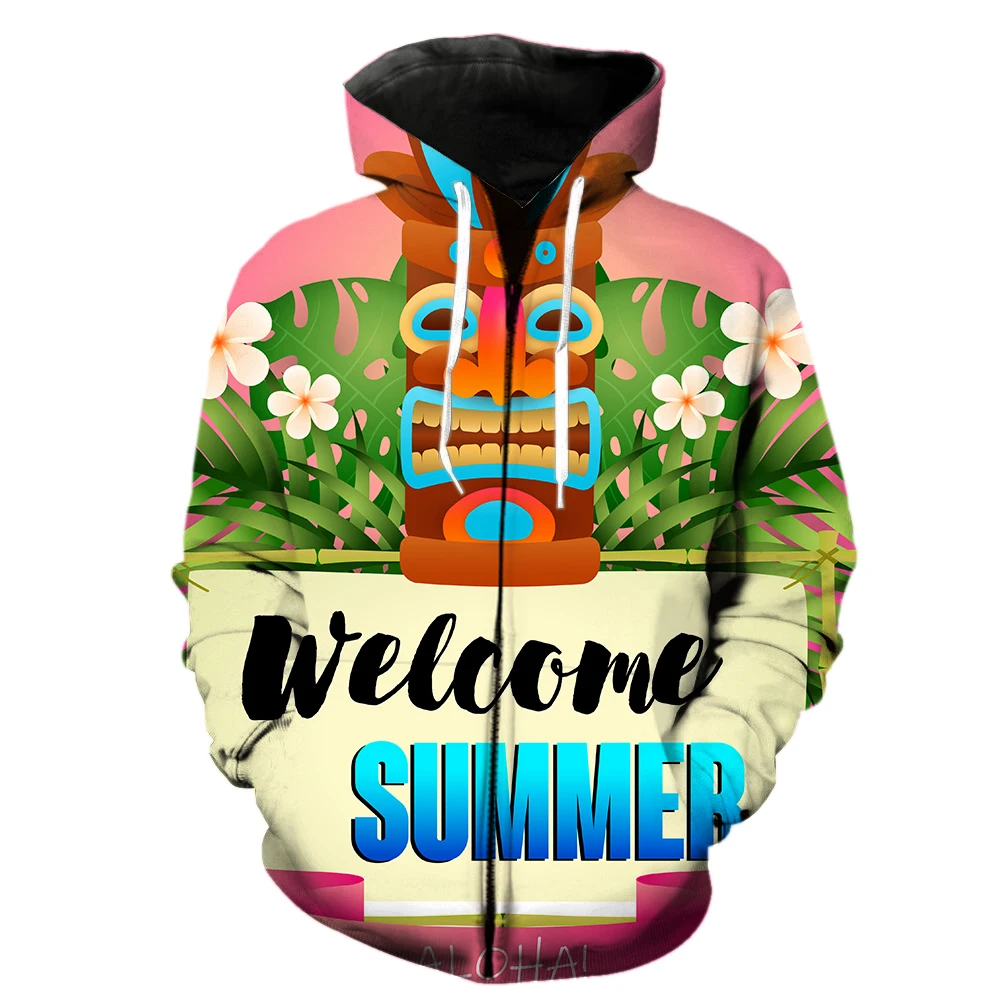 Tropical Island Hawaiian Style Men's Zipper Hoodie Streetwear Sweatshirts With Hood Jackets Unisex 3D Printed Long Sleeve Funny