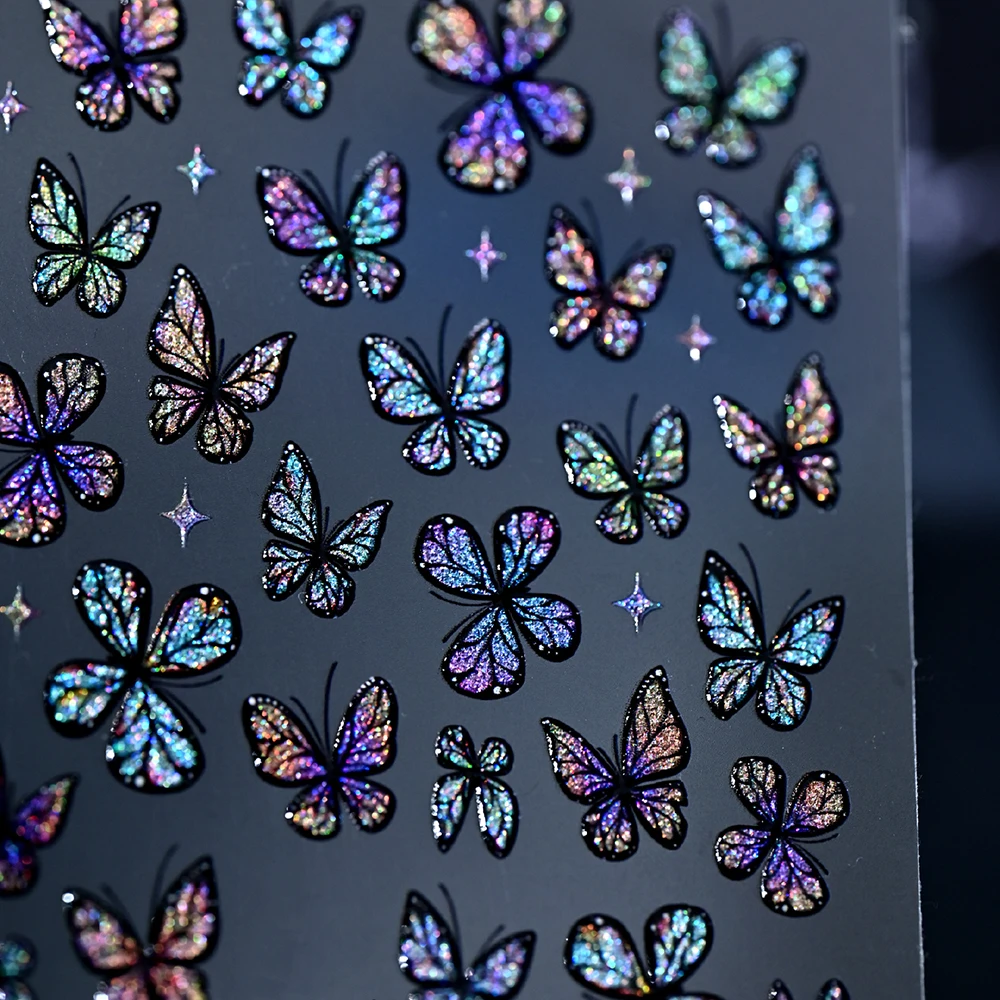 1 Stück 5D Traumhafte Laser-Glitzer-Schmetterling-Nagelaufkleber Glänzende Holographische Blaue Schmetterling-Nagelsticker Selbstklebende Maniküre-Zubehör – Detail 7