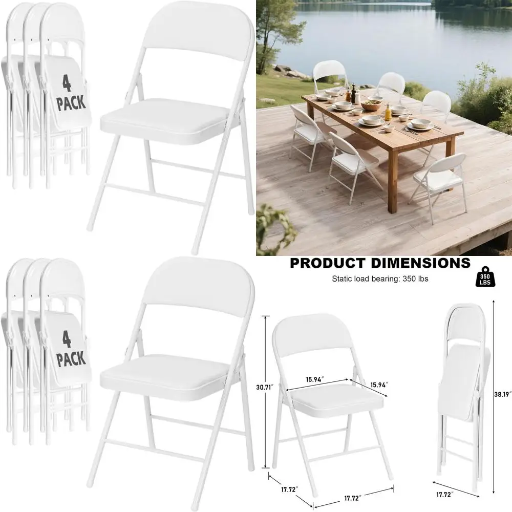

Portable Stackable Metal Folding Chairs with Padded Cushions for Outdoor Events, Home, Office, Weddings, 350lbs Capacity