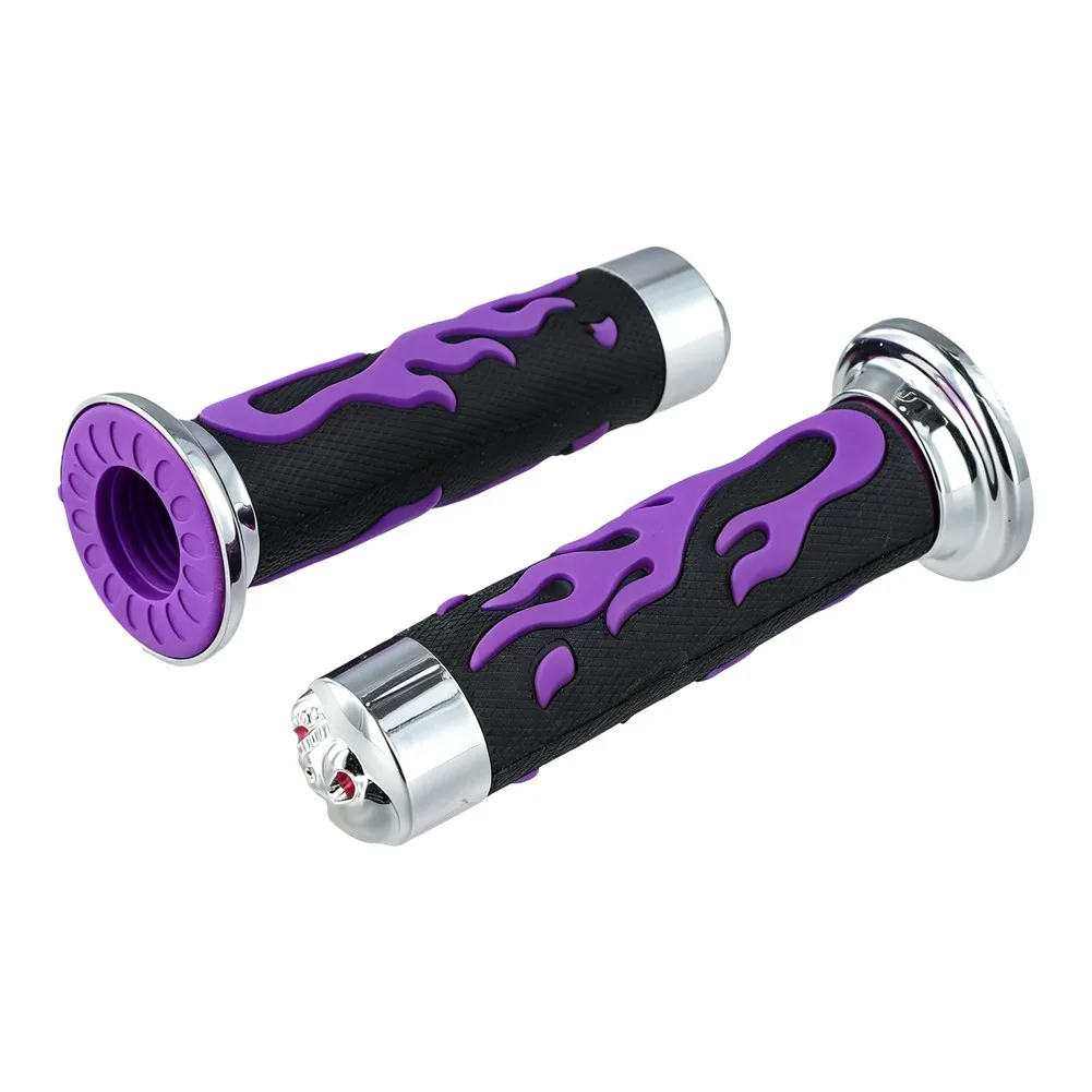 Motorcycle Throttle Grips 7/8 inch 22mm Flame Skull Pattern Soft Rubber for All Terrain Vehicle Handlebar Compatibility