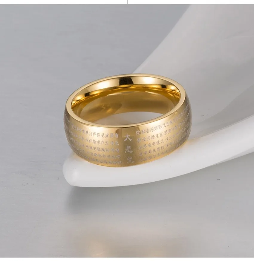 Chinese Wind Titanium Steel Great Compassion Mantra Buddhist Religious Man's Ring Jewelry Great Compassion Heart Dharma image 3