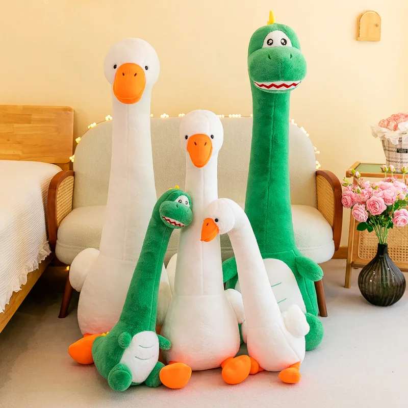 

70/100cm Cartoon White Goose Long Neck Dinosaur Plush Toys Cute Stuffed Animals Dolls Home Decor Soft Sleeping Pillow Girl Gifts