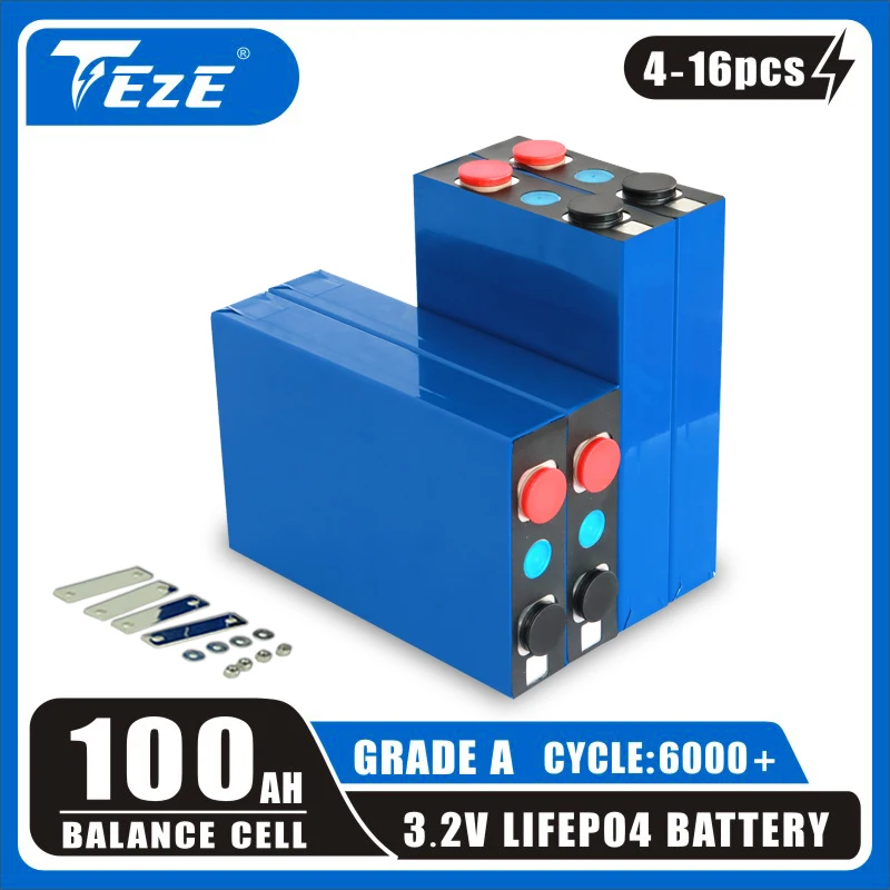 

TEZE 100Ah 3.2V LifePo4 Battery 105Ah New Grade A Cycle 6000 Rechargeable Cell DIY 12V 24V 48V for EV RV Golf Cart TAX FREE