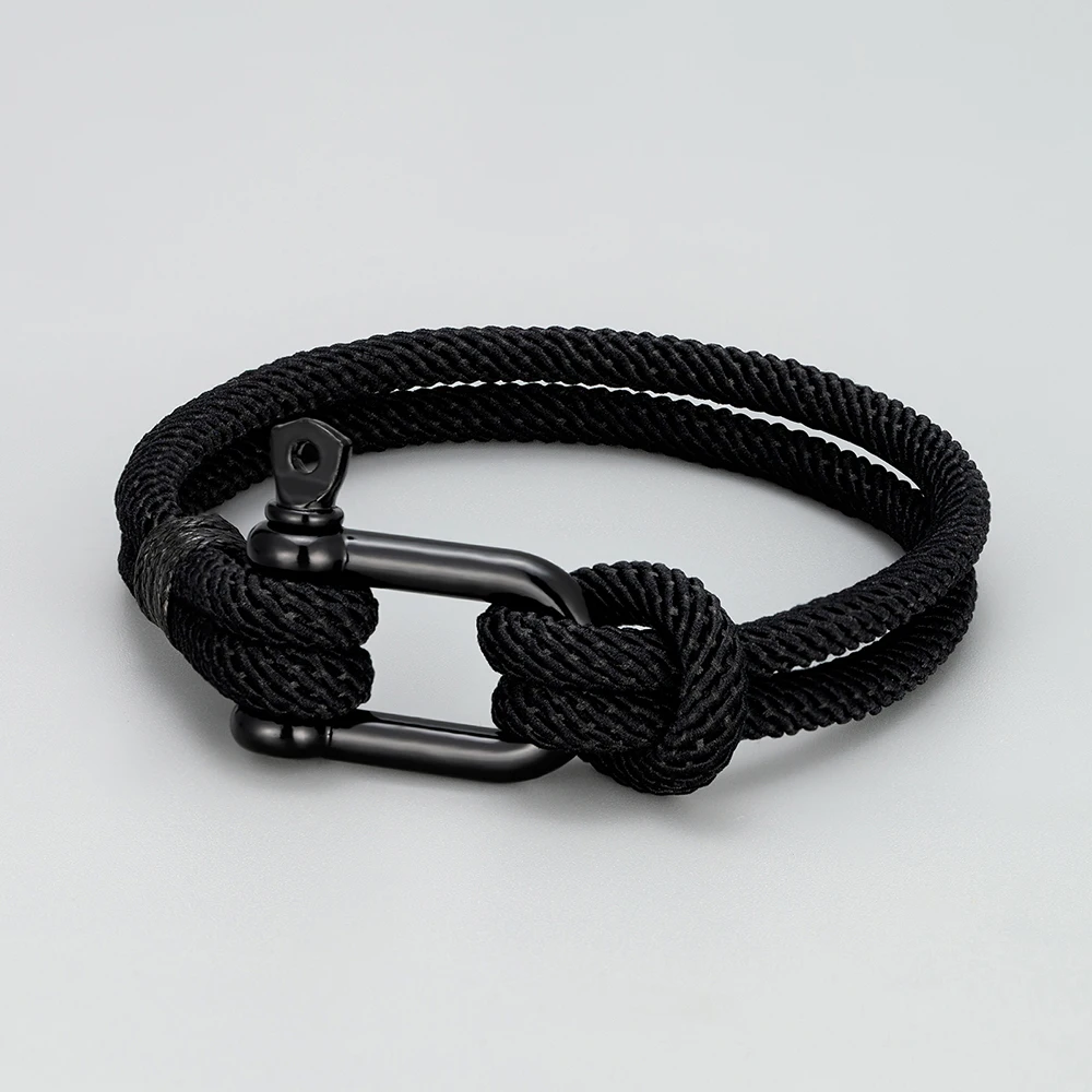 Men Black Paracord Survival Bracelet Black D Shackle Clasp Nautical Hand Knotted Rope Wristband Marine Sailor Bracelet view 5