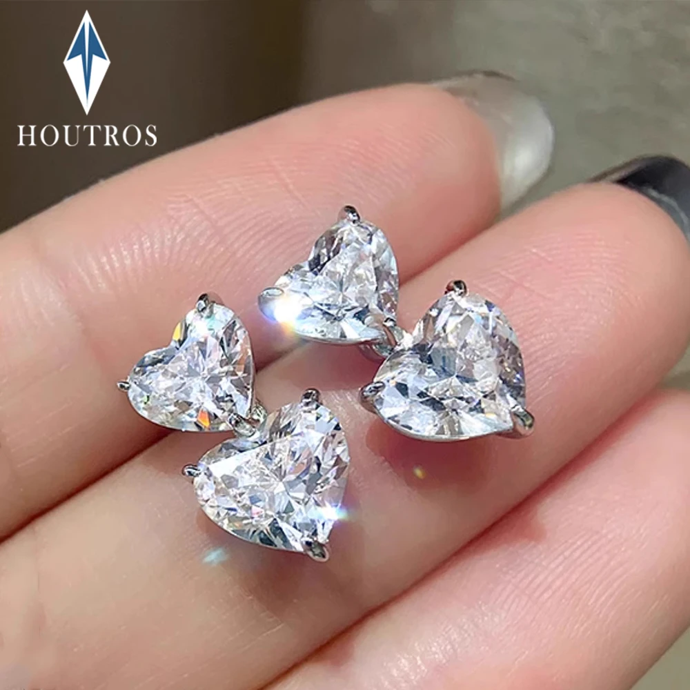 D Color Heart Cut Moissanite Drop Earrings for Women 2-6Carat Heart Shape Stud Earring 925 Sterling Silver Party Wedding Jewelry