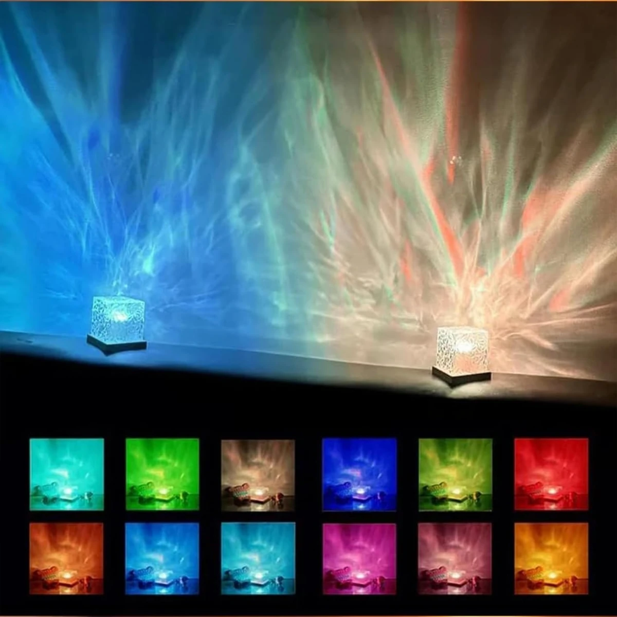 RGB16 컬러 물결 무드등, 침실 조명 및 그림자 분위기, 회전 테이블 램프, 침대 옆 야간 조명