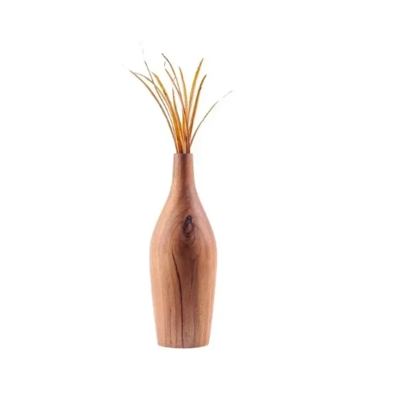 

9 Inch High Quality Wooden Vase Decorated with Bamboo Design Nature-Friendly Decor for Modern And Antique Gardens