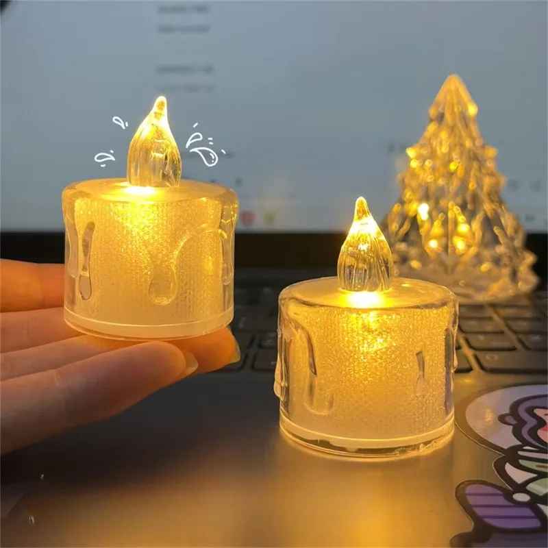 Transparent Mini Simulation Candle Iceberg Night Light Bedroom Desk Reading Eye Protection Warm Light Festival Atmosphere Decor