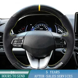 Customized Car Steering Wheel Cover Suede Leather Car Accessories For Hyundai Elantra 4 2019 2018 2017 2016 Ioniq 2017-2019