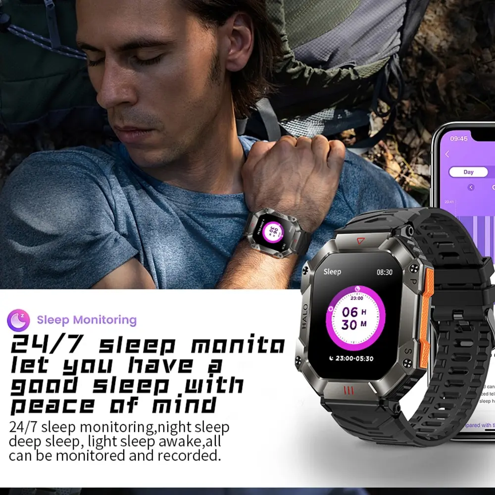 GEJIAN-reloj inteligente militar para hombre, accesorio de pulsera resistente al agua Ip68 con GPS, llamadas por Bluetooth y voz ia de 2,0 pulgadas, compatible con Android e IOS