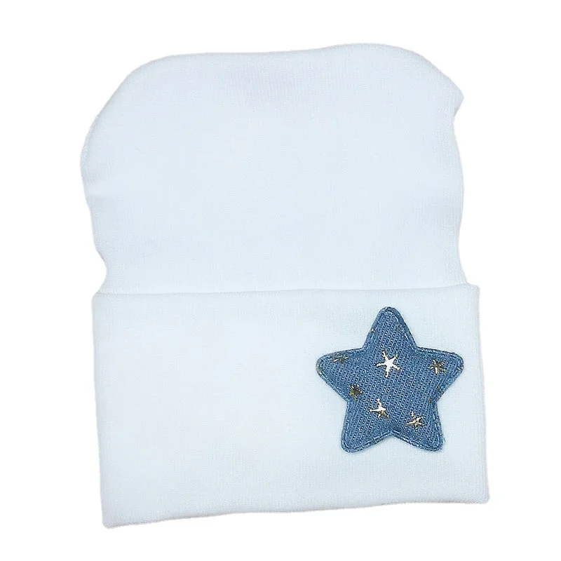 Newborn Baby Girls Crown Cotton Beanie hats  0-3 Month Boys Kids Star white Hospital hat New born baby photography props stuff