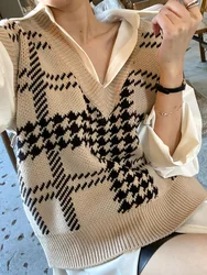 EVNISI Sweater Vest Women Japan Preppy Style Knitted V-Neck Sweater Vest Female Sleeveless Tanks For Autumn Winter