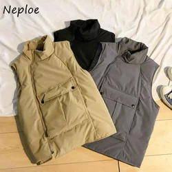 Neploe Autumn Korean Fashion All-match Vest Parkas Stand Neck Sleeveless Solid Color Cotton Pockets Zipper Design Sense Coat Y2K