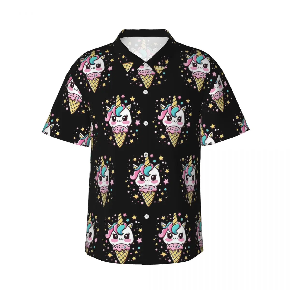 Ice Cream Unicorn Men's Shirts Hawaiian Short Sleeve Shirt Funny Lapel Tops for Summer Beach
