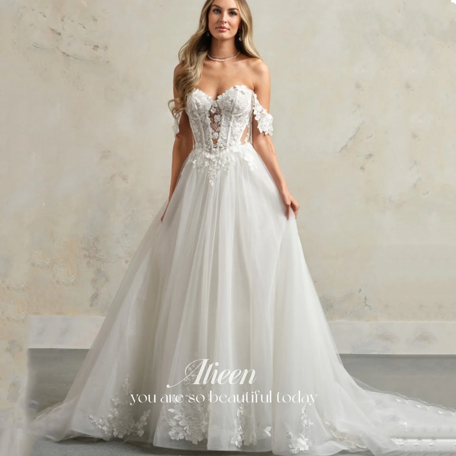 

Свадебное платье Aileen из белого тюля с вырезом «сердечко», без рукавов, бальное, в пол, с цветами, на заказ, хит продаж