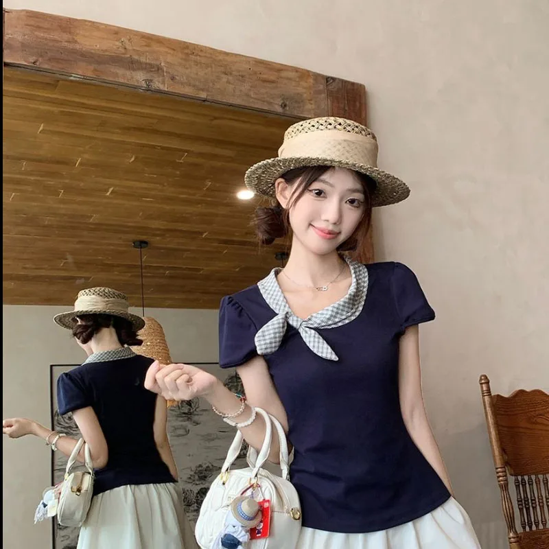Women's Clothing Sense of Design bow T-shirt Summer Hot Selling Item Short Sleeve A wealthy heiress Tee Lady o-Neck pullover Top