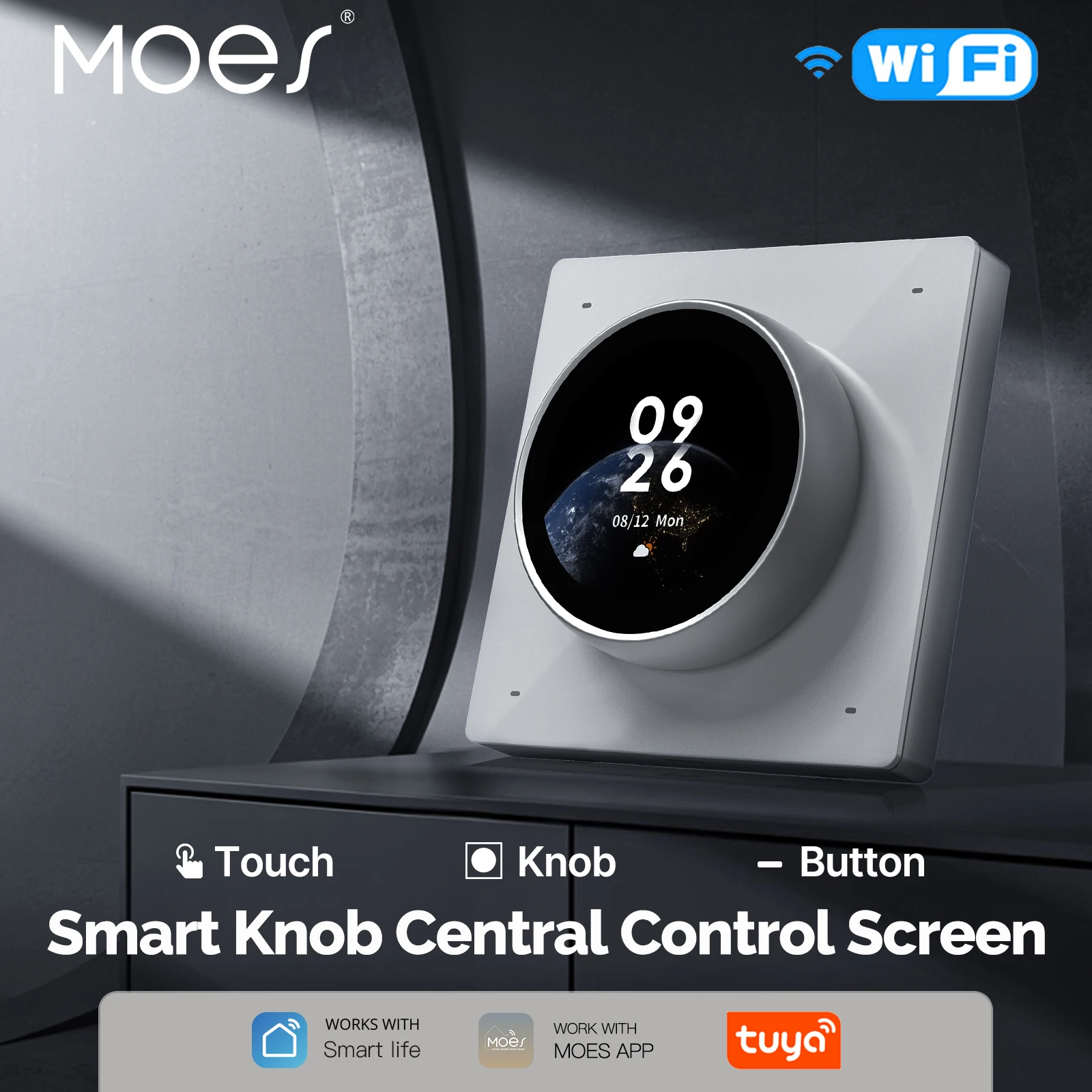 MOES Tuya WiFi Smart Knob Central Control Screen Touch Rotate 3 Relays 4 Buttons Programmable Scene Switch​